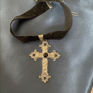 Elegant Black and Gold Cross Choker Necklace